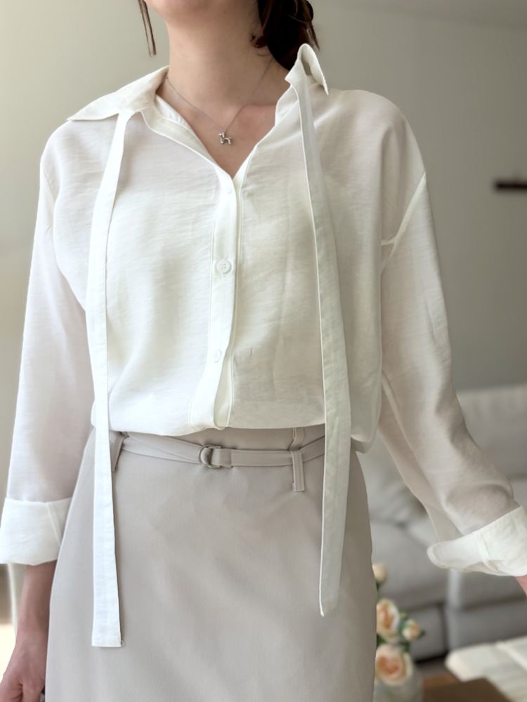 Tie Detail Sheer Blouse (Ivory)