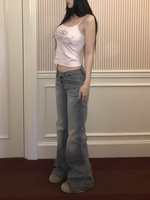 Pink-Stitched Low-Rise Bootcut Pants