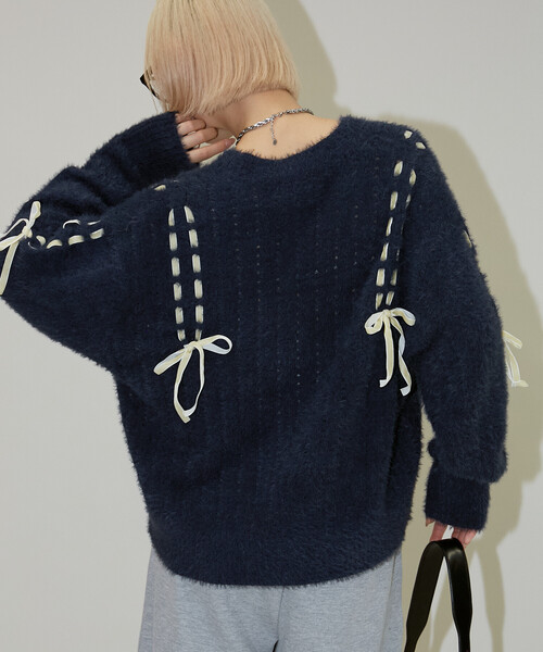 蝴蝶結綁帶針織外套