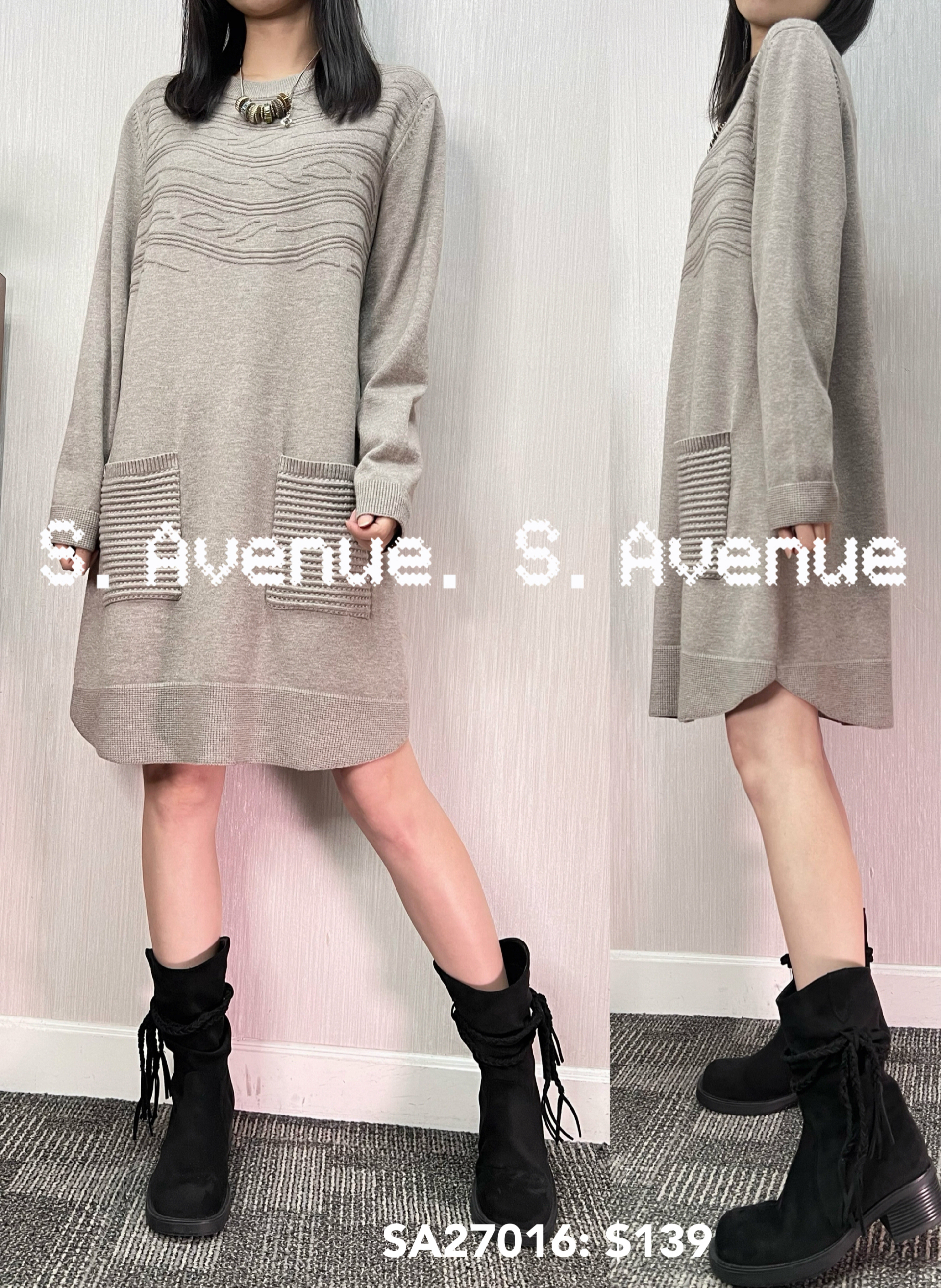 SA27016: 長袖領暗紋前兩袋軟冷op