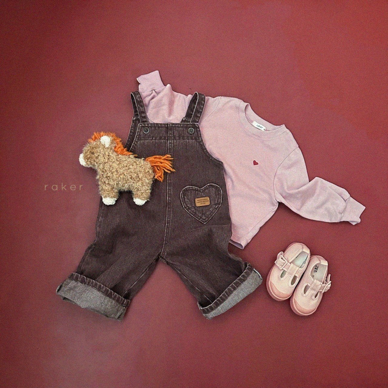 Raker | Heart Denim Ribbed Overalls