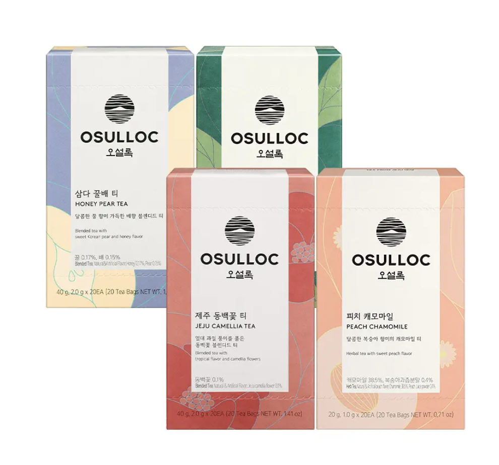 韓國濟州 Osulloc 草本茶系列｜ 蜂蜜梨香茶 / 濟州山茶花茶 / 濟州純綠茶 / 蜜桃洋甘菊茶 