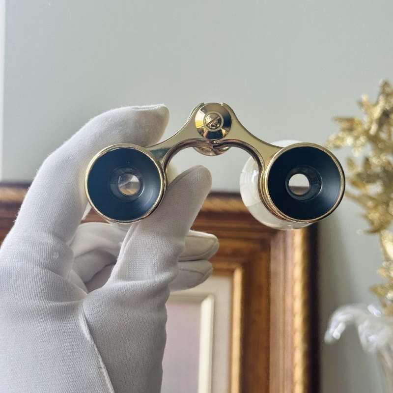 Vintage C.a. 1950s MINX Japan 3X Golden Opera Glasses Binoculars with Faux Mother-of-Pearl Finish(MT2359)