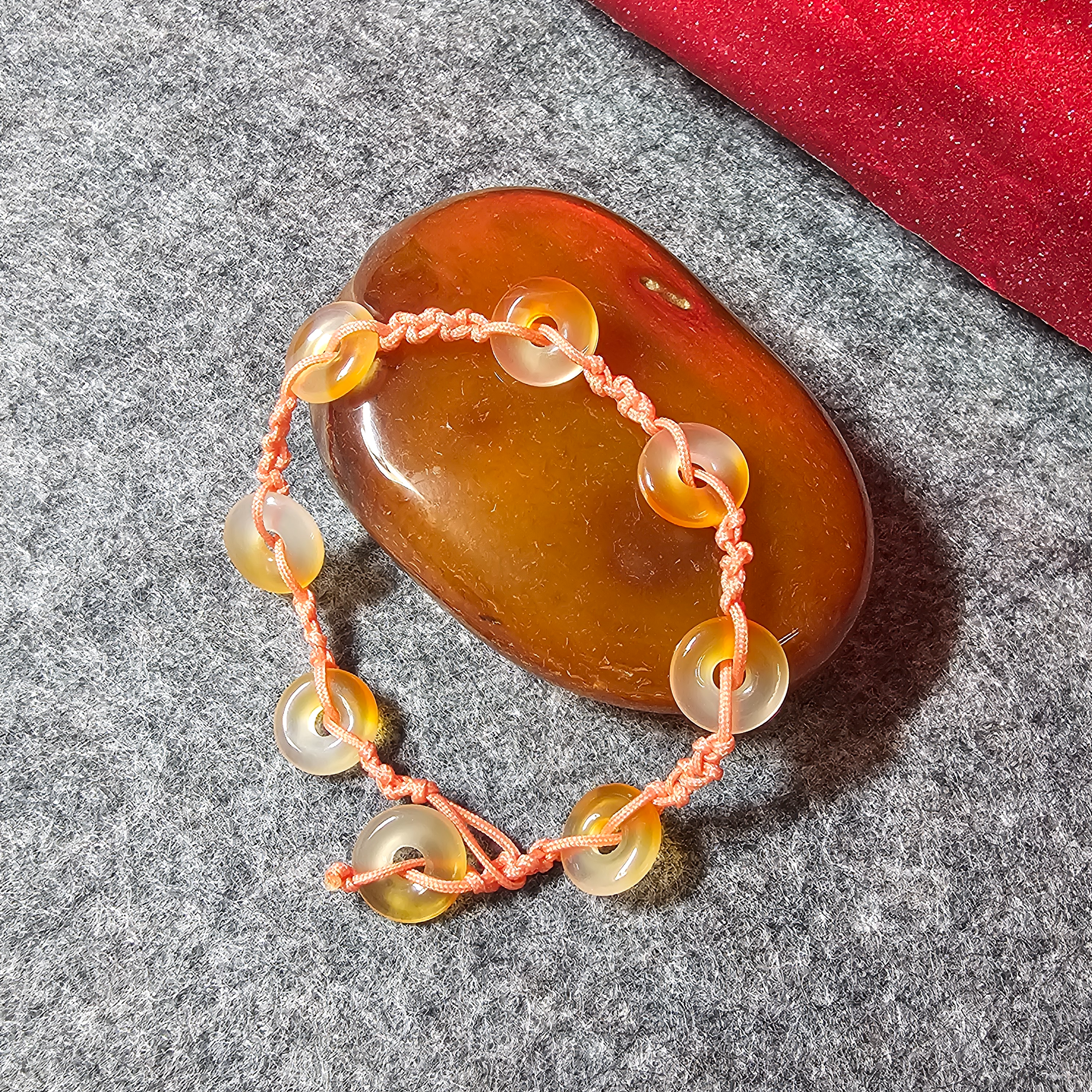 彩虹瑪瑙平安扣織繩手鏈