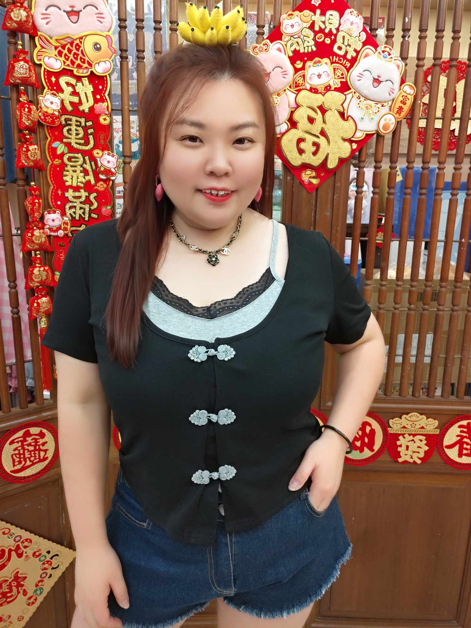 OTE02 TW#8371 假两件盘扣设计上衣