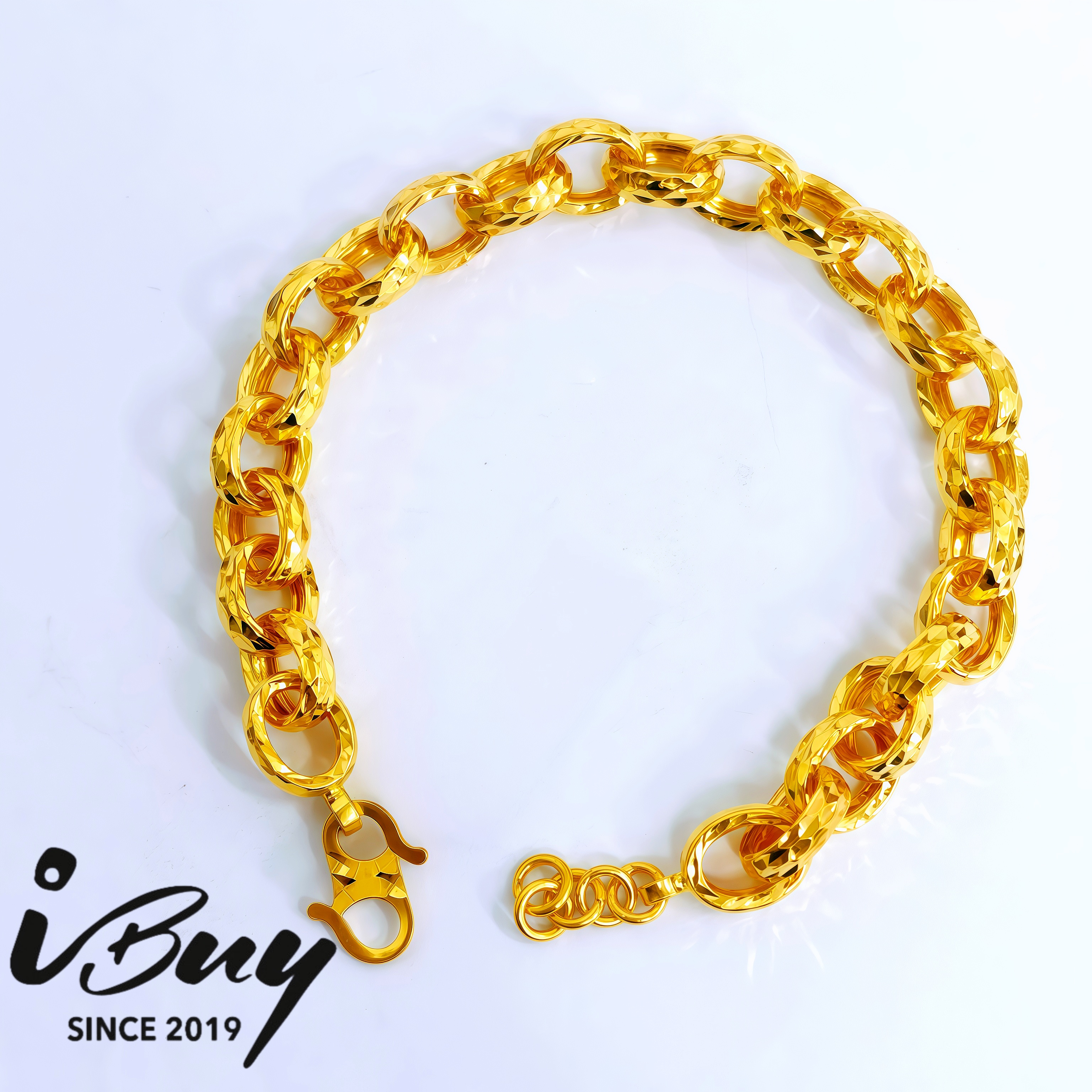 916 GOLD 6MM OVAL SAUH BRACELET 916 金 6MM车花椭圆连环扣手链
