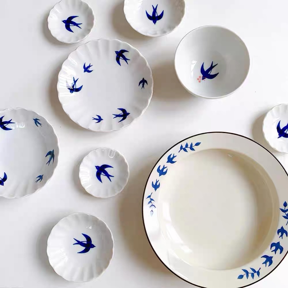 日本製美濃燒燕子餐具