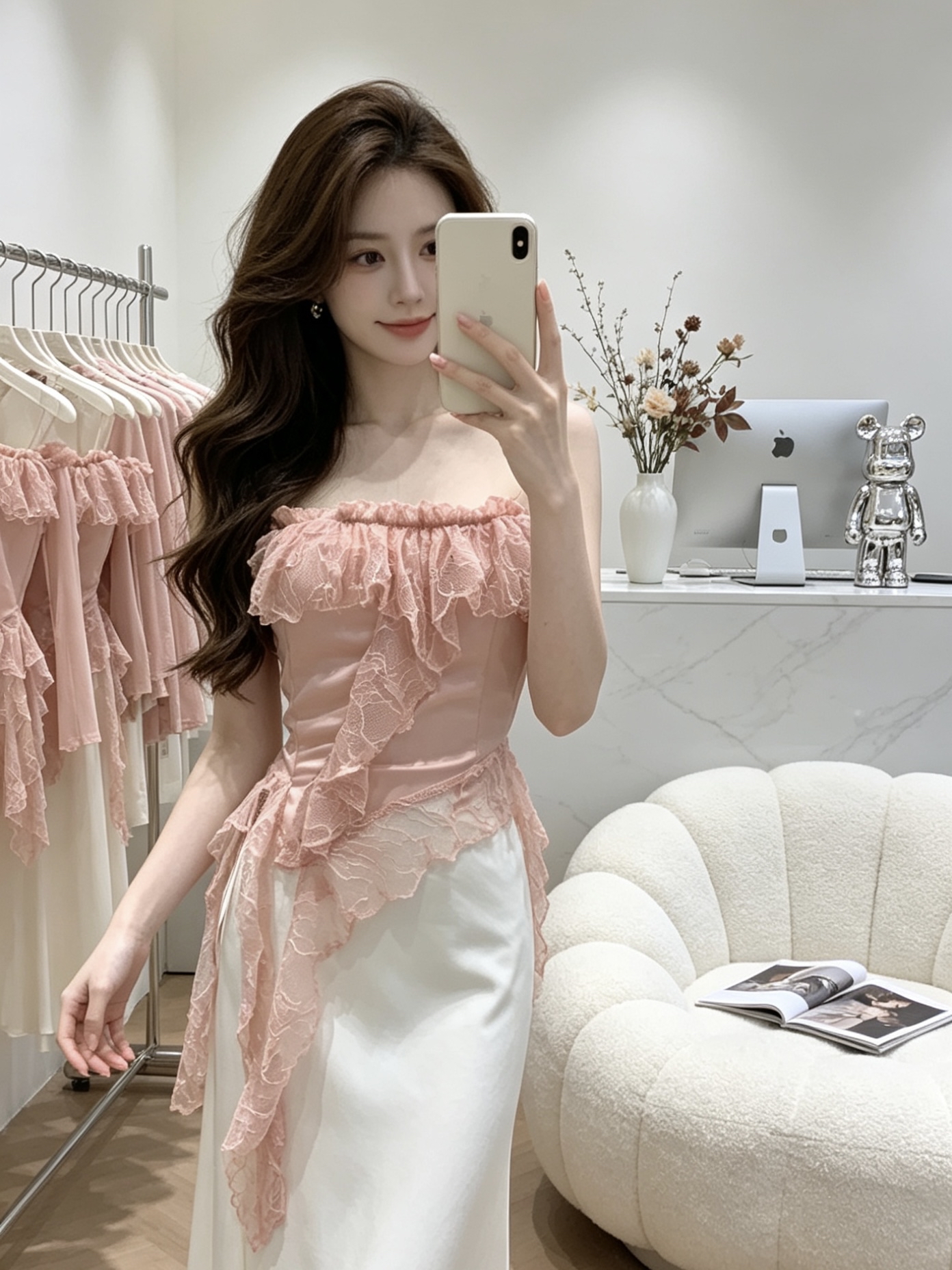 4593 Tulle Frill 网纱蕾丝拼接鱼骨上衣