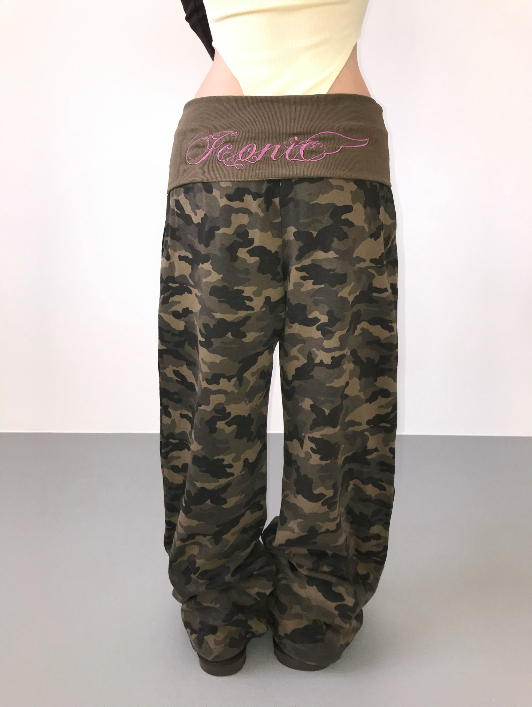 Foldover Camo Wide-Leg Sweatpants