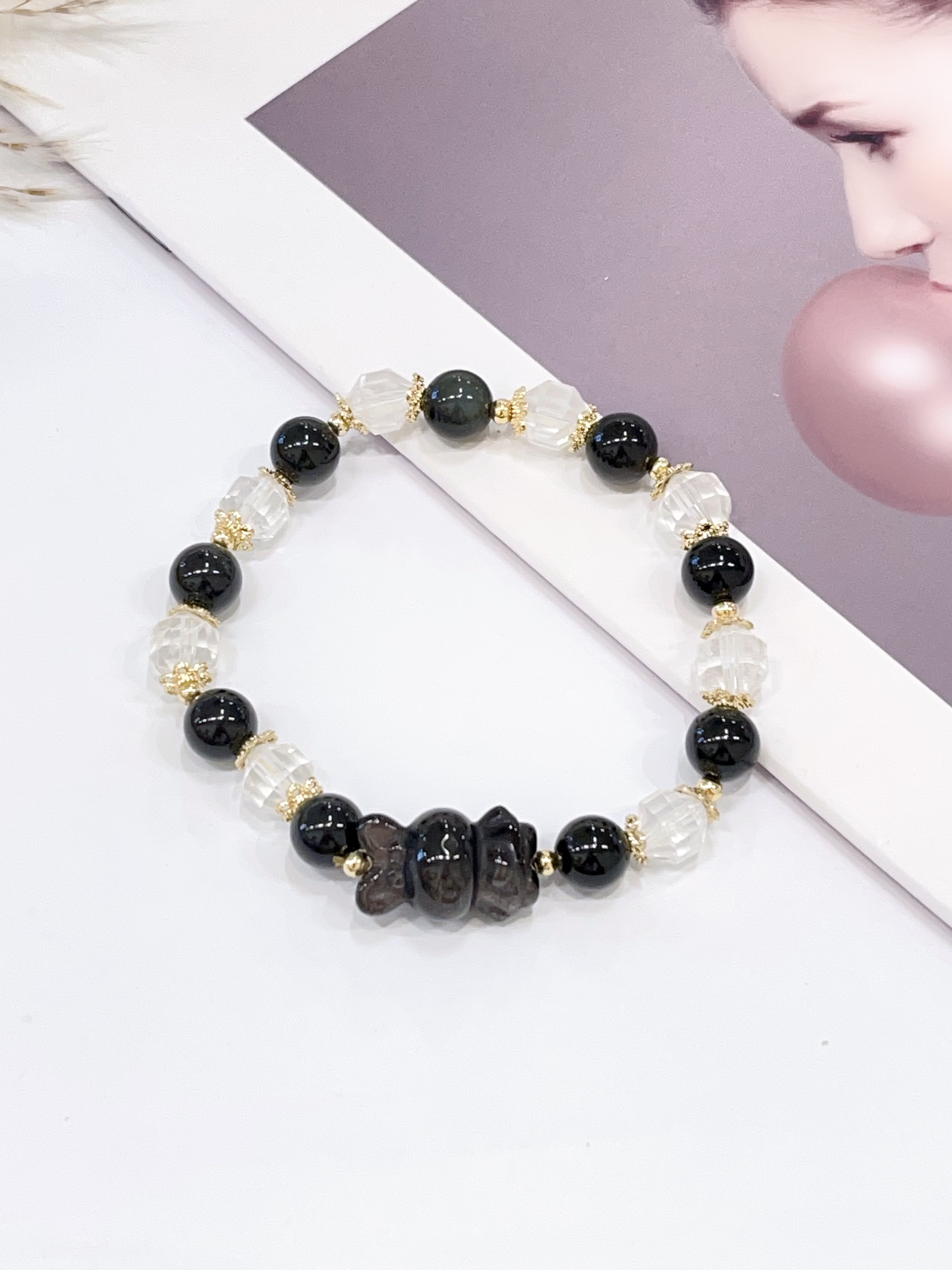 🖤 银曜石 × 切割白水晶手串 Silver Sheen Obsidian & Faceted Clear Quartz | 8mm