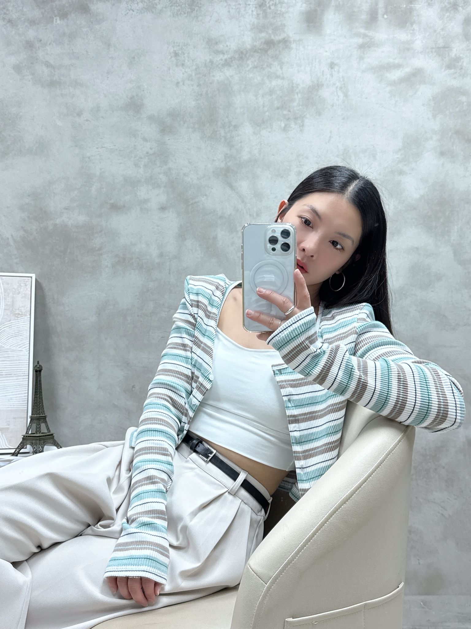 C04 拼色橫紋外套