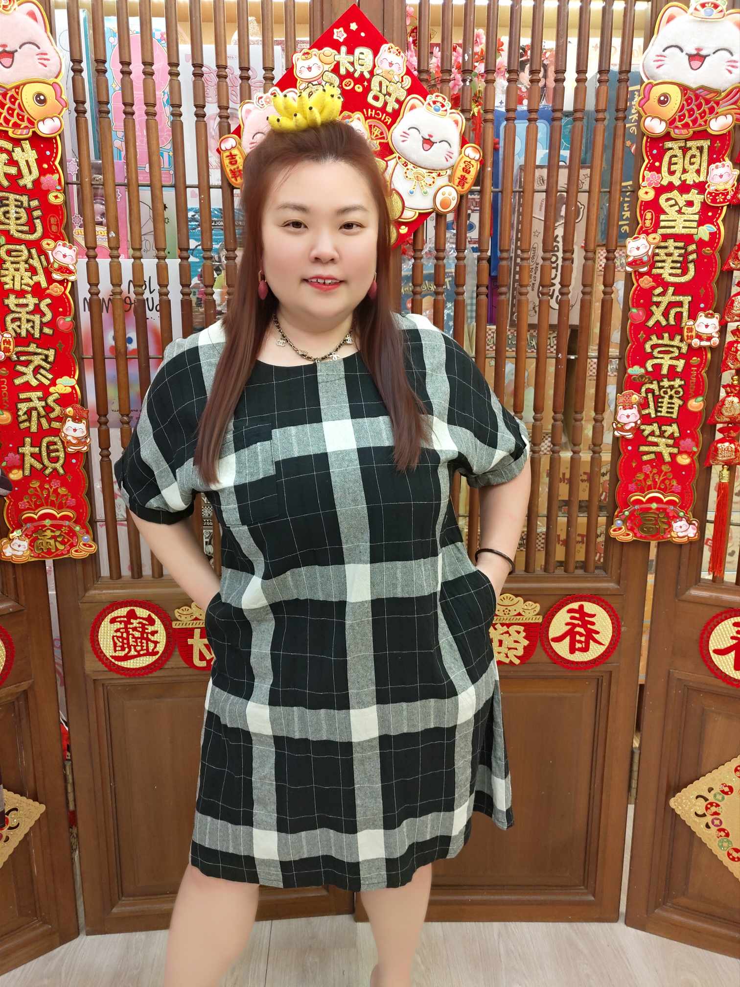 NBD03 BE#06-502464 格子休闲麻布料连衣裙