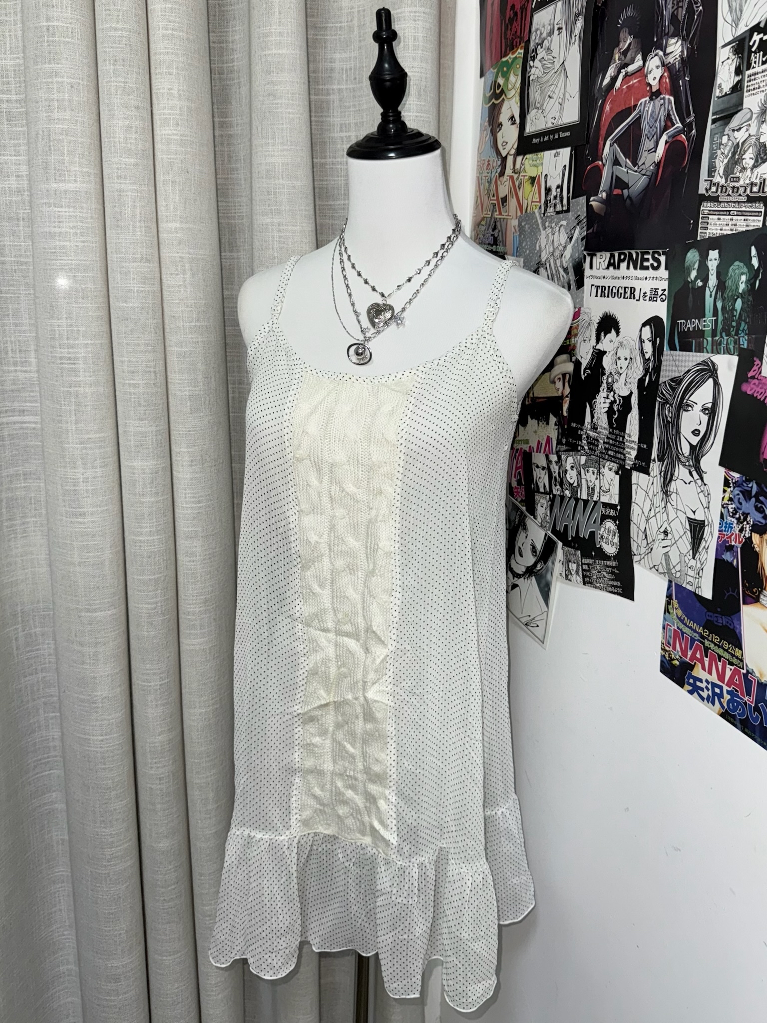 Sleeveless Polka Dot Dress with Cable-Knit Splicing