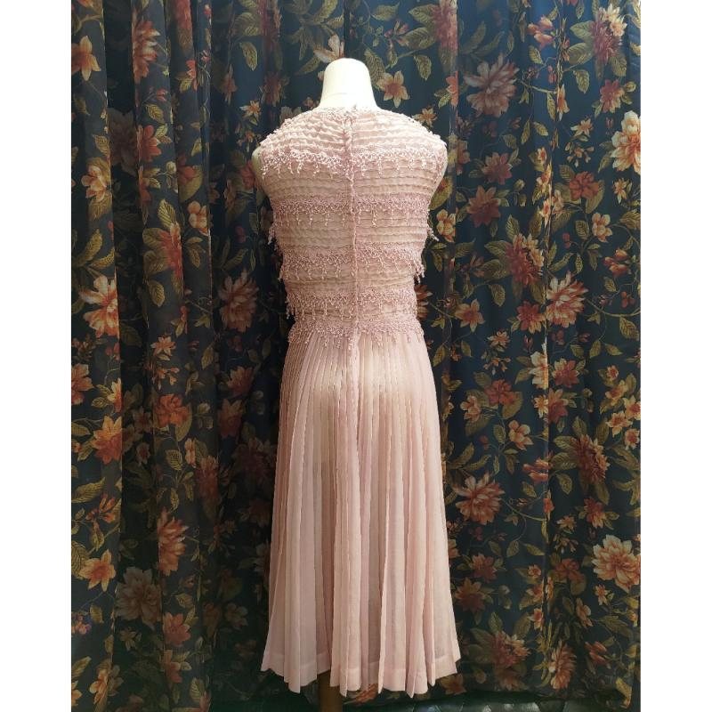 Original 1950s American Carlye Pink Chiffon Summer Day Party Dress (MU107-7)