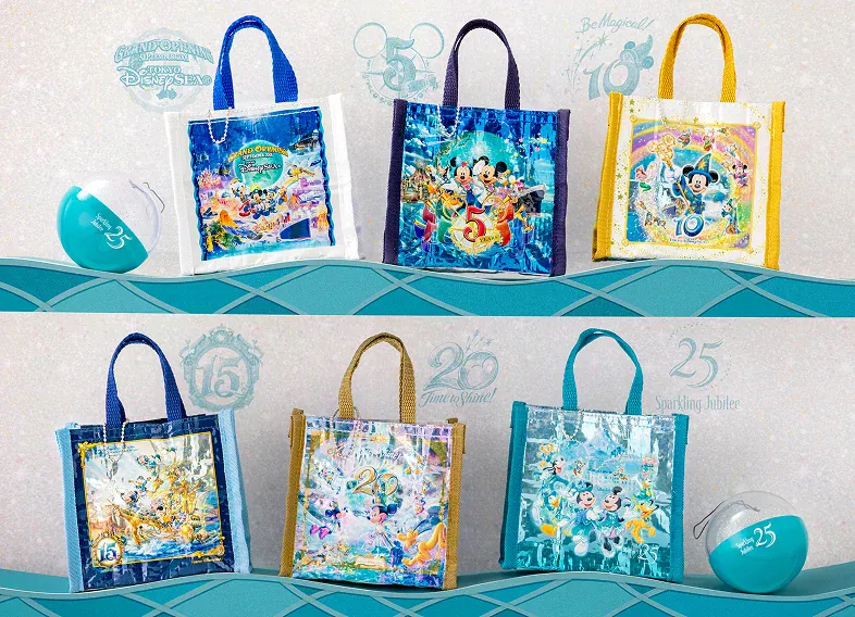 ：日本：DISNEYLAND園區產品 TOYKO DISNEYSEA 25TH SPARKLING JUBILEE 8/4 日本發賣 MINI TOTE BAG 扭蛋
