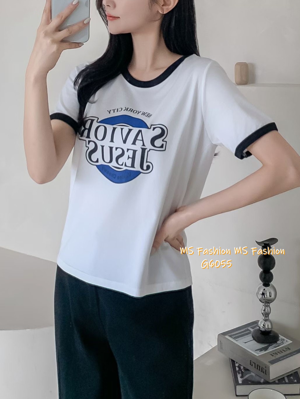 G6055 韓國🇰🇷拼色字母print top