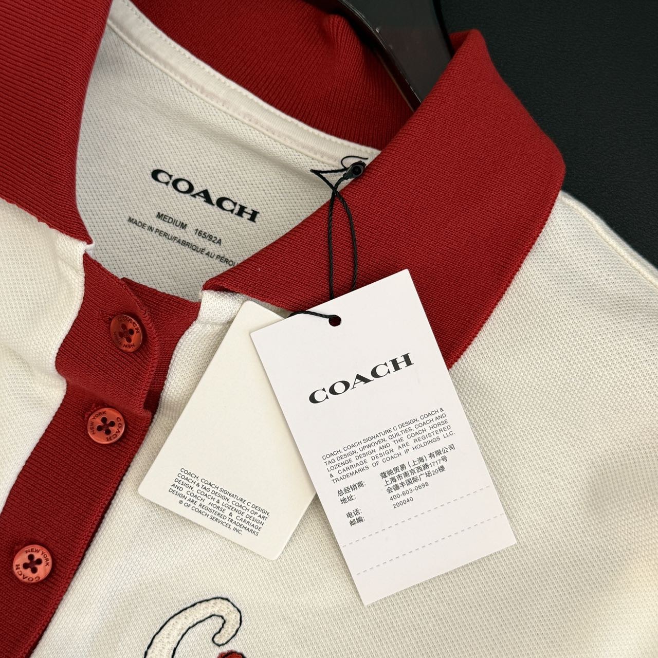 COACH 拼色領刺繡小愛心短袖 poloj