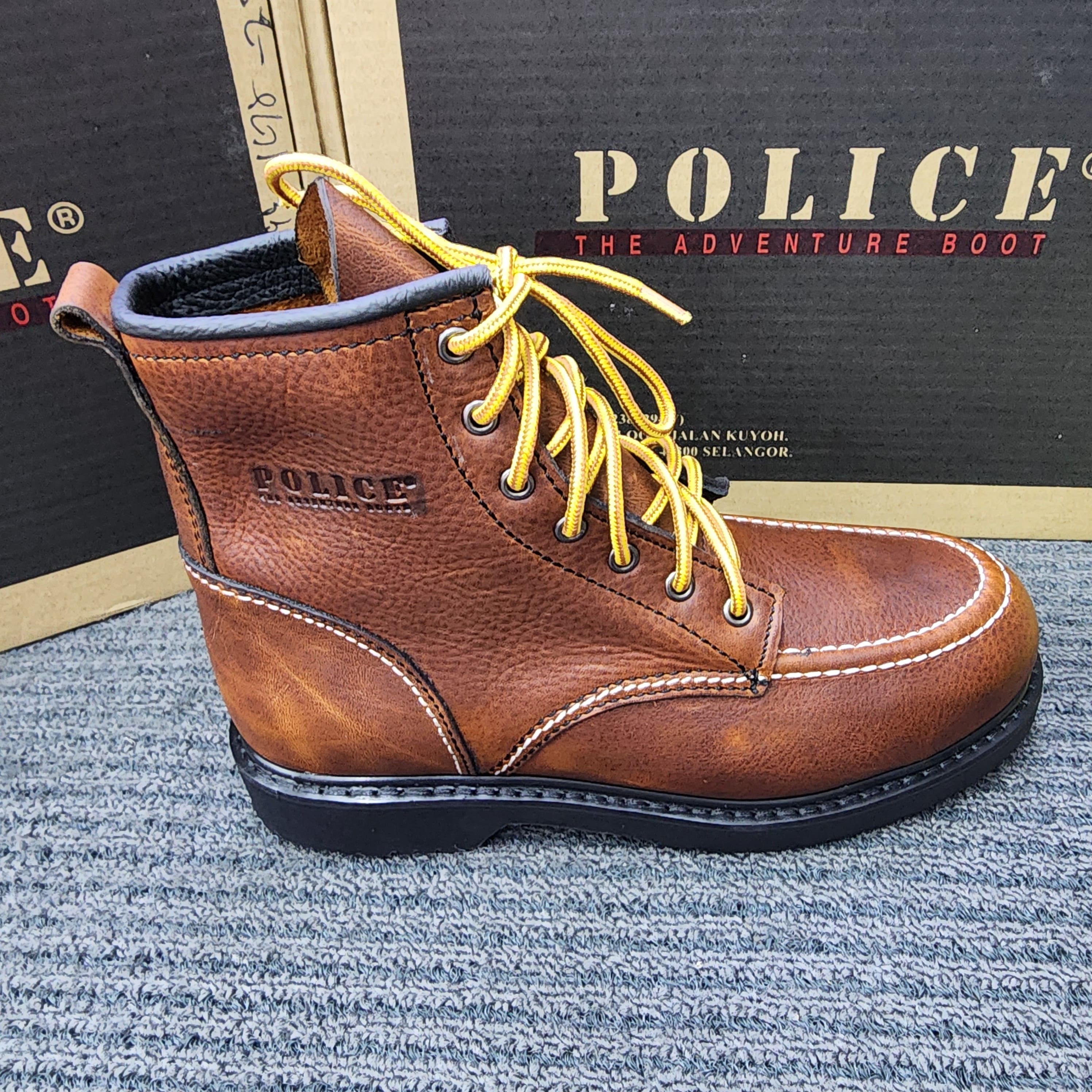 Police Safety Shoes 90199 Midcut Lace Tapak Hitam Kasut Keselamatan Brown Maroon Full Leather
