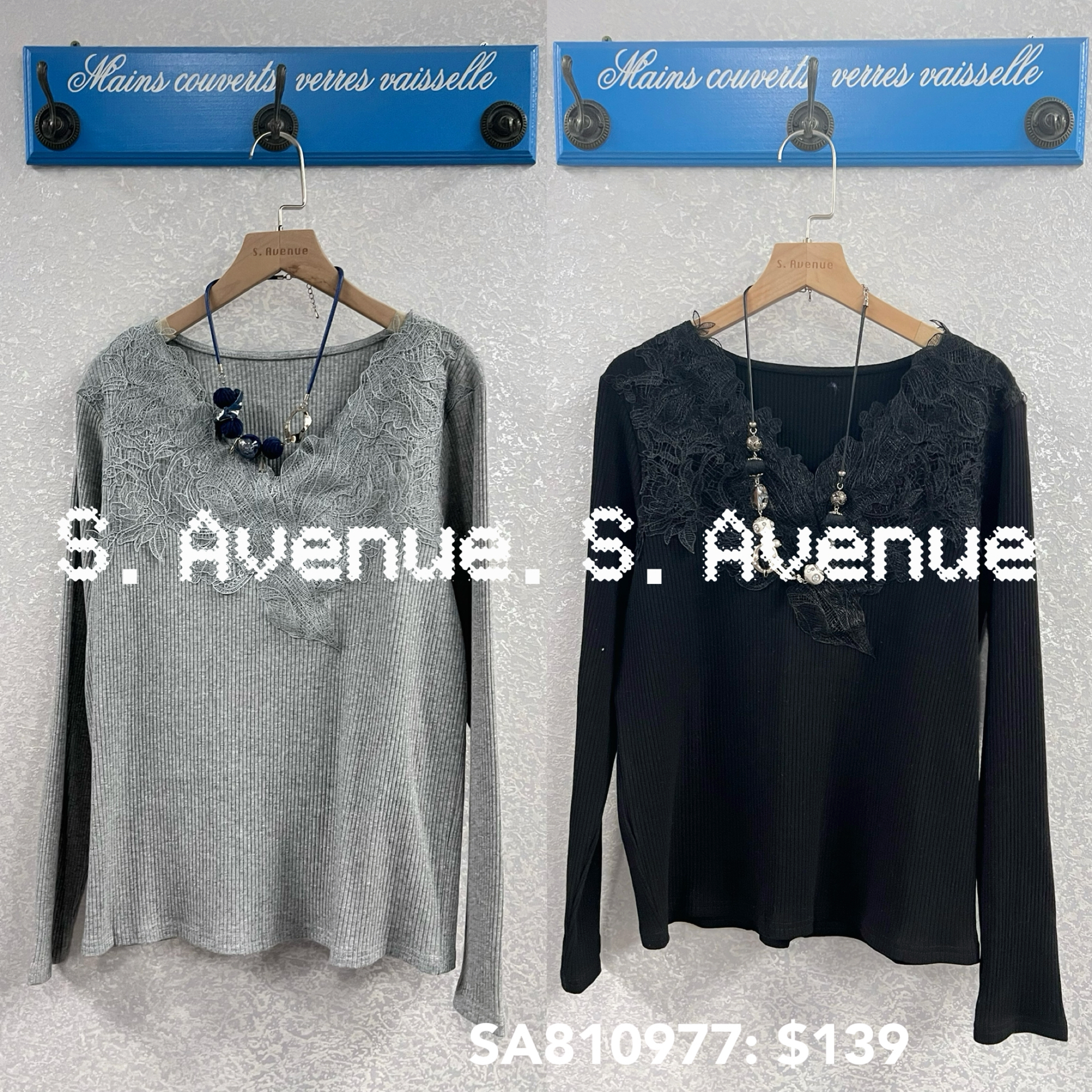 SA810997: 長袖V lace top