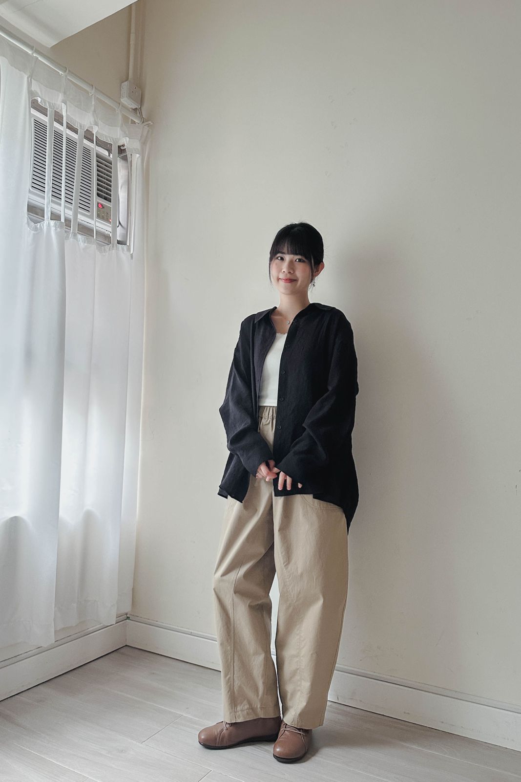 空氣感透膚後扣帶襯衫 (兩色入)