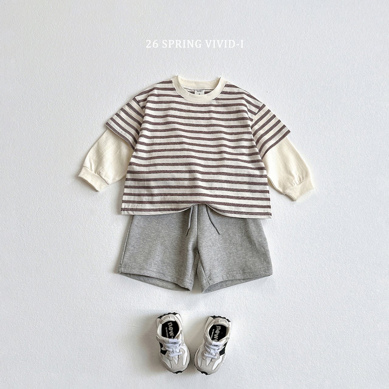 🌸預訂 韓國直送🌸🇰🇷VIVIDI三色層疊條紋寬鬆假兩件長袖上衣