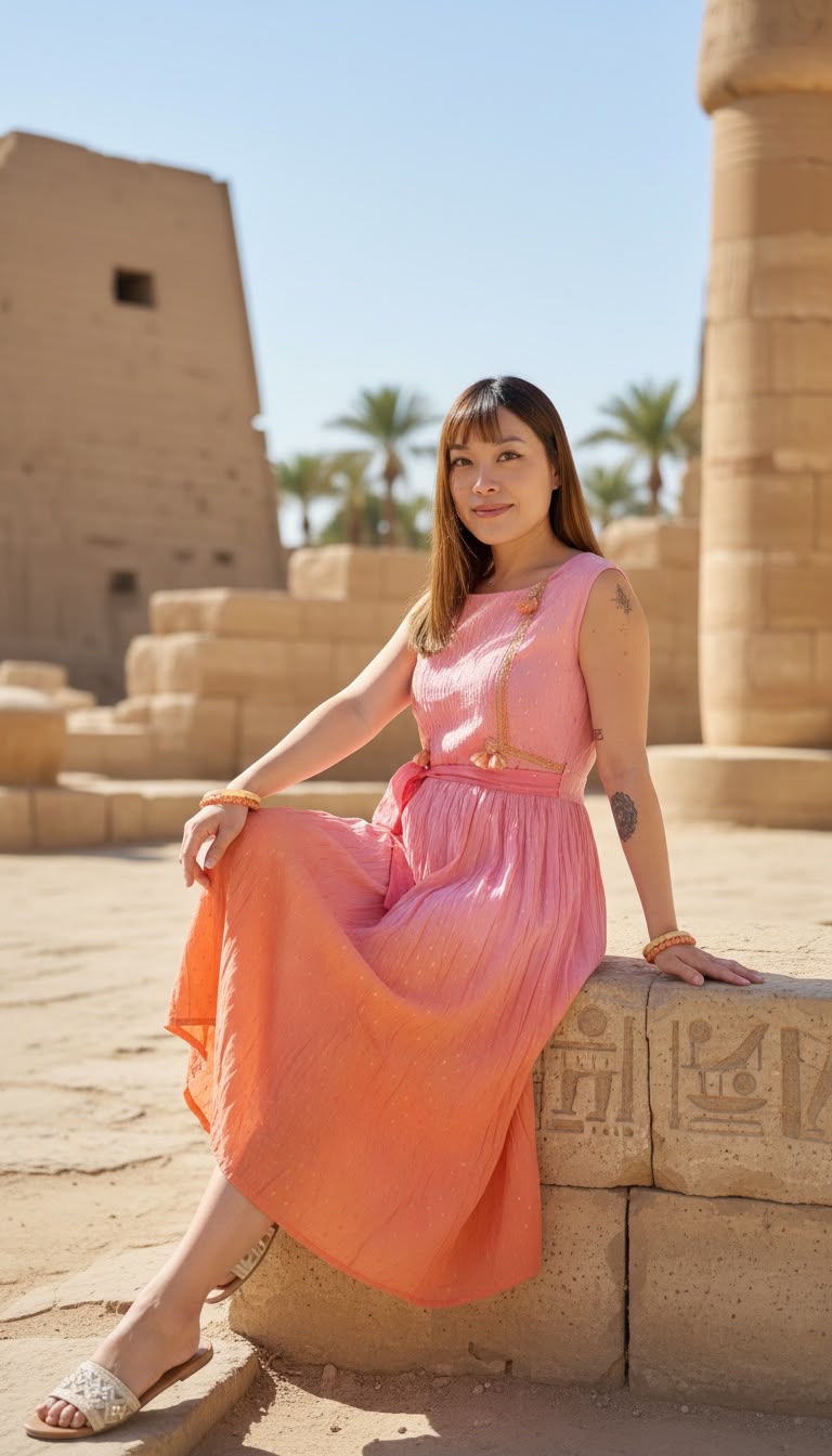 2492 Pink Orange sunset gradient Sleeveless Belt OP 45"