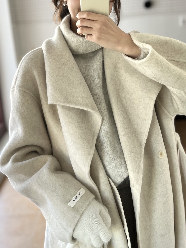 [70% Wool] Parisian Belted Wool Coat (Oat)