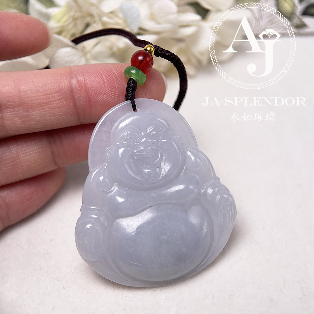 JN-1613 天然翡翠A玉 冰種淡紫笑口常開大肚佛公吊墜