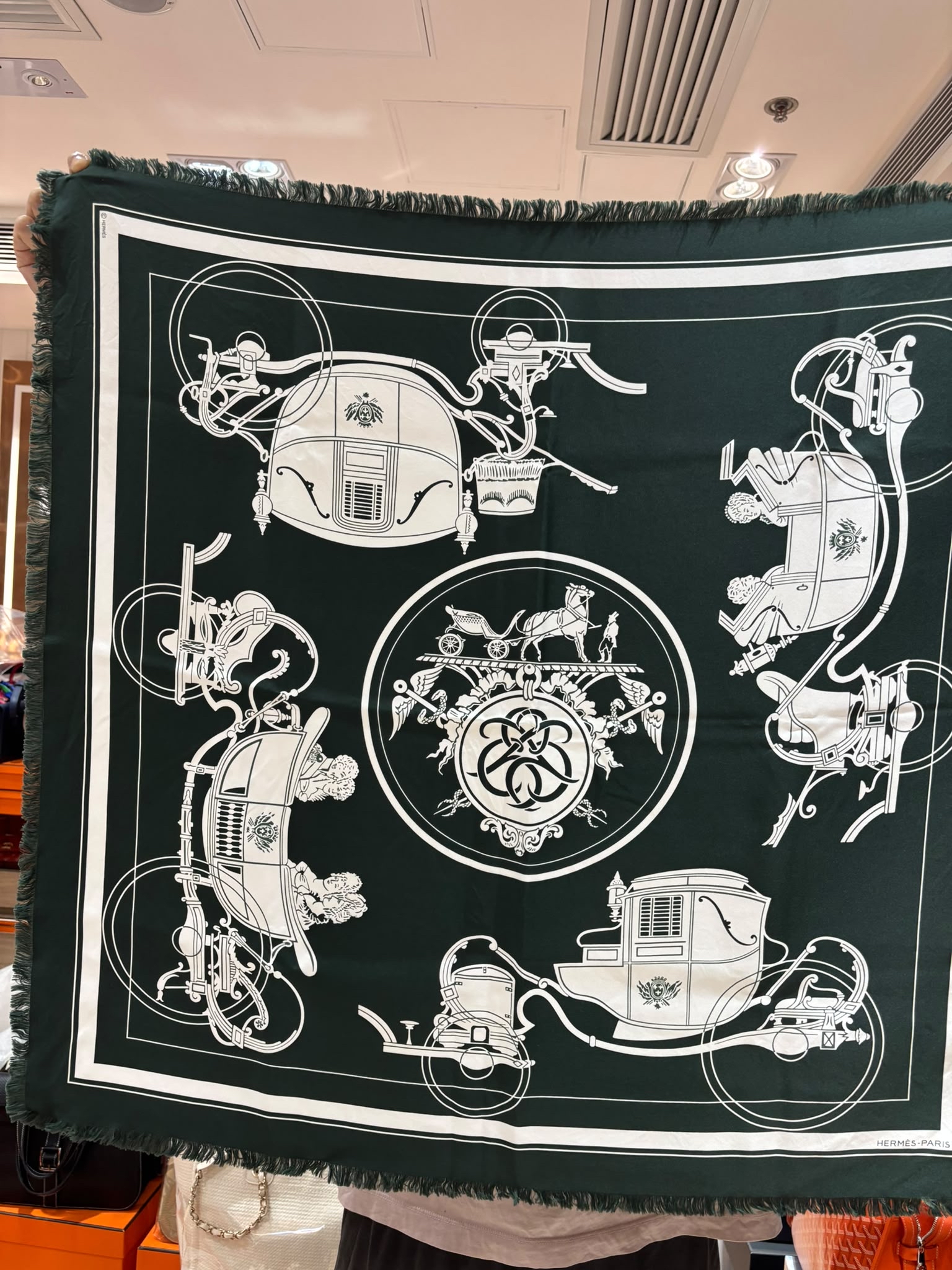 未使用品 Hermes scarf CARRE 80 100% SOIE FRANGE EX-LIBRIS VERT FORET/BLANC 74 VERT  100%Authentic ,unused 未使用品 ✅專門店收據✅box 