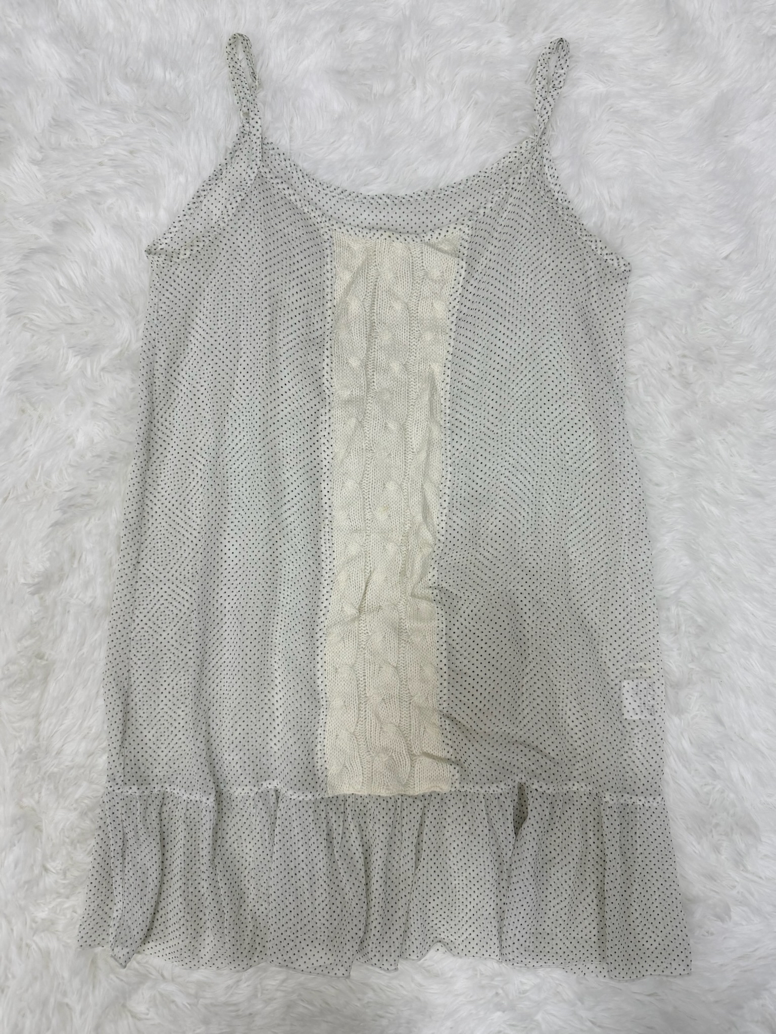 Sleeveless Polka Dot Dress with Cable-Knit Splicing