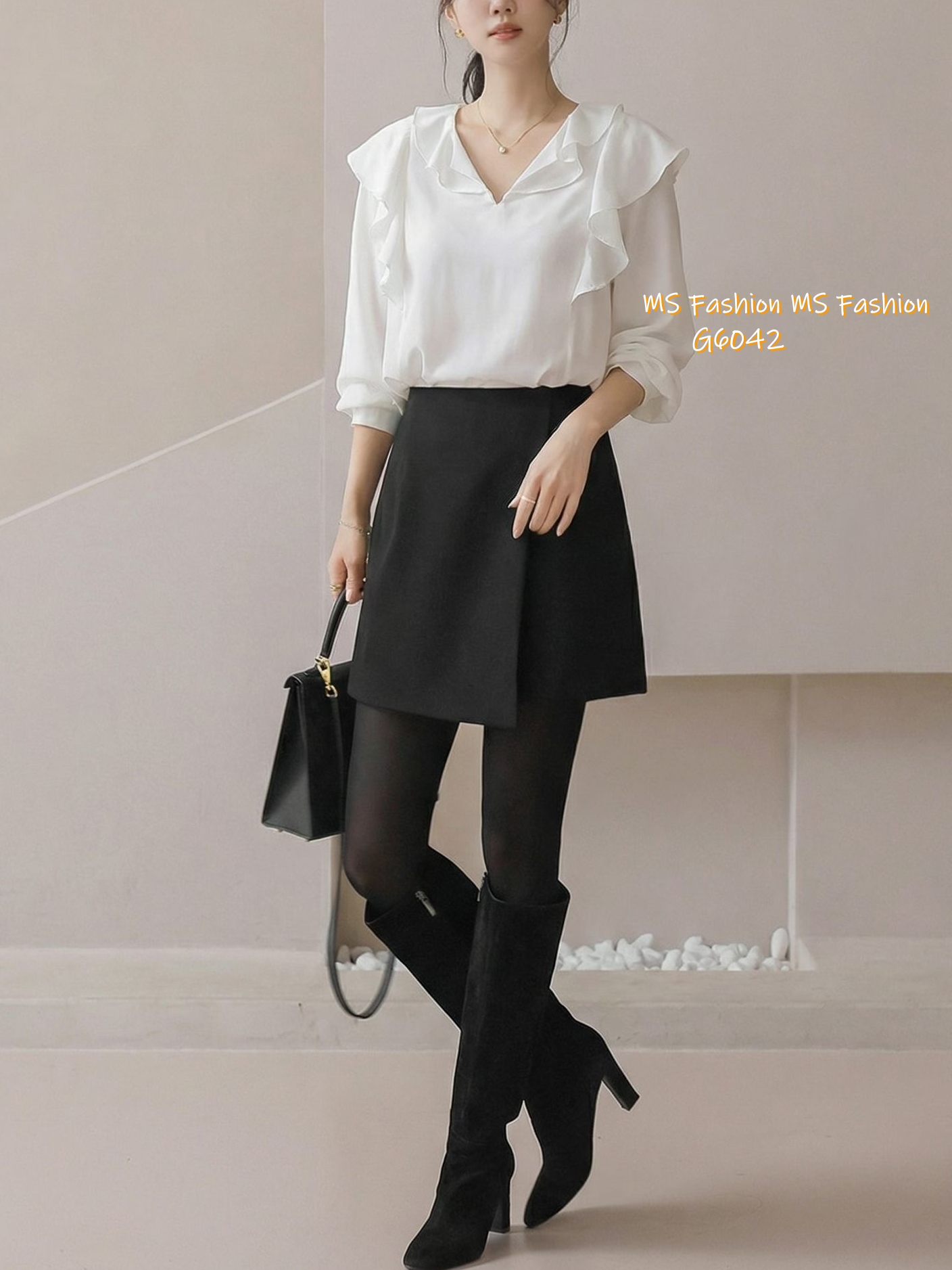 G6042 韓國🇰🇷靚料V領ruffle top