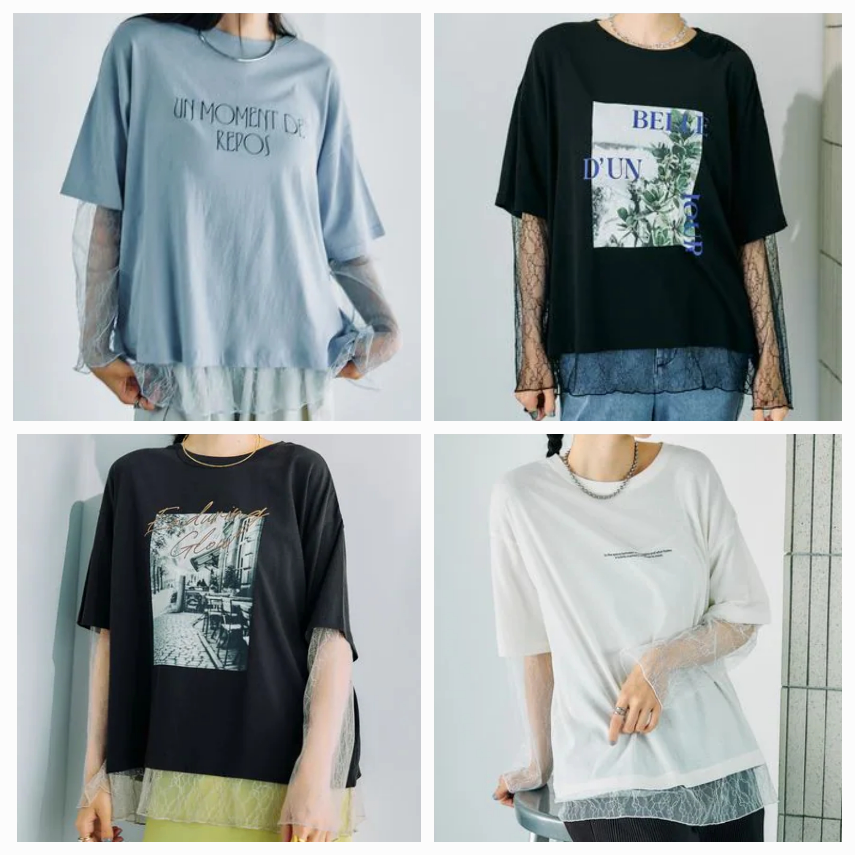 【✨️日本🇯🇵 pre-order 薄紗lace tee✨️】 【共4色 | Free Size | 粉藍/米白/深灰/黑色】【註：深灰 | 日本6月下旬出貨】
