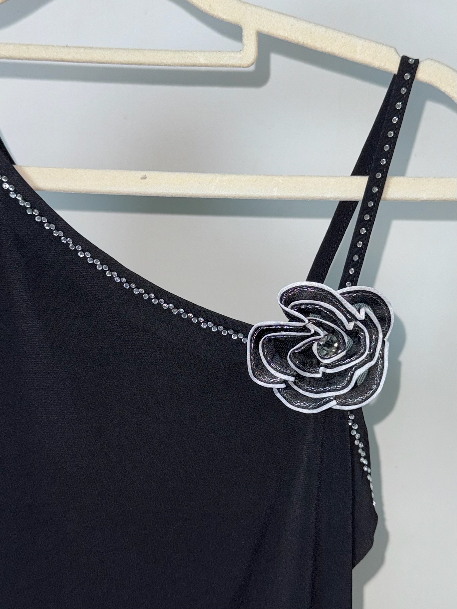 One-Shoulder Rhinestone Top with 3D Corsage