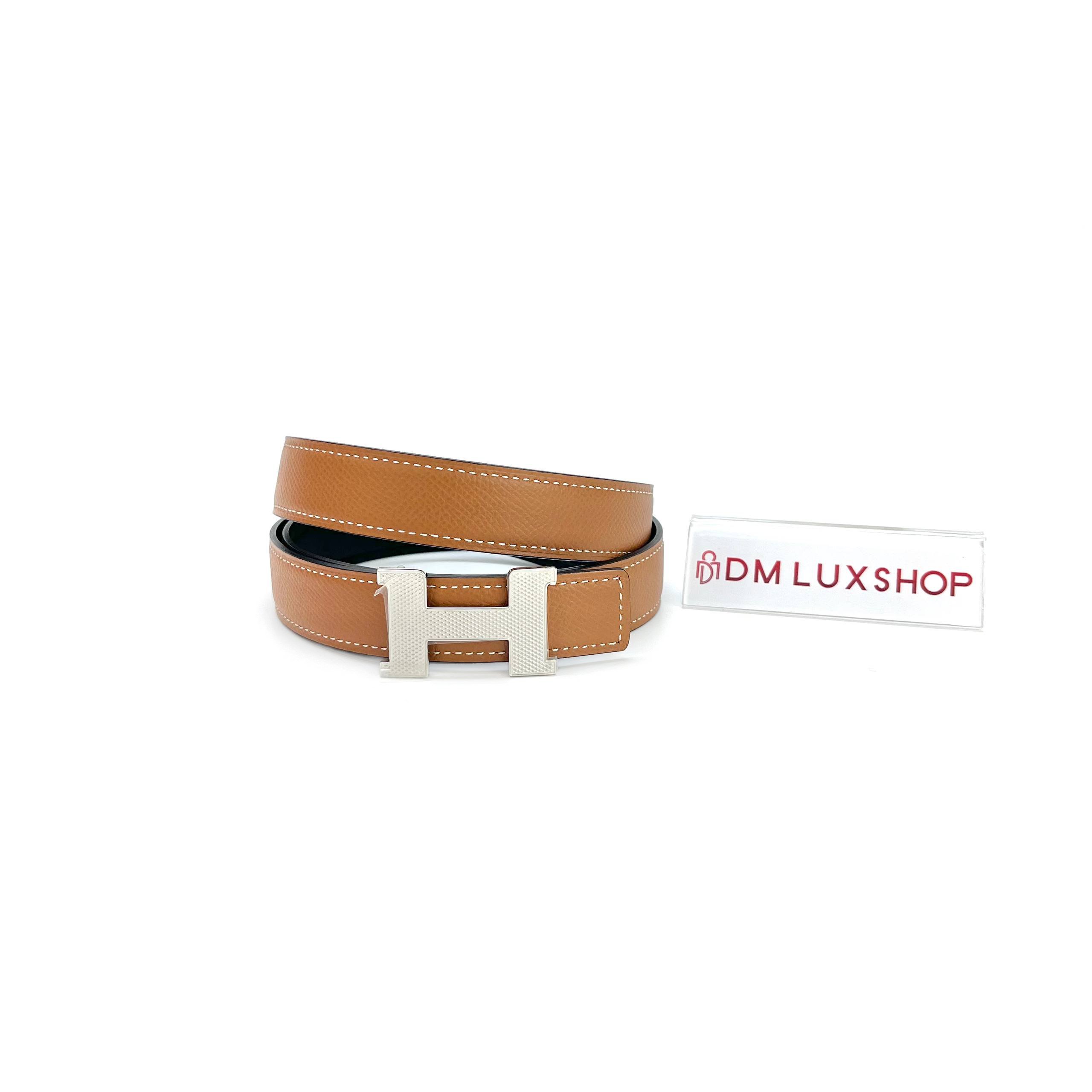 Hermes Reversible Leather Strap 24MM Noir/Gold PHW (Stamp U, Y: 2022)
