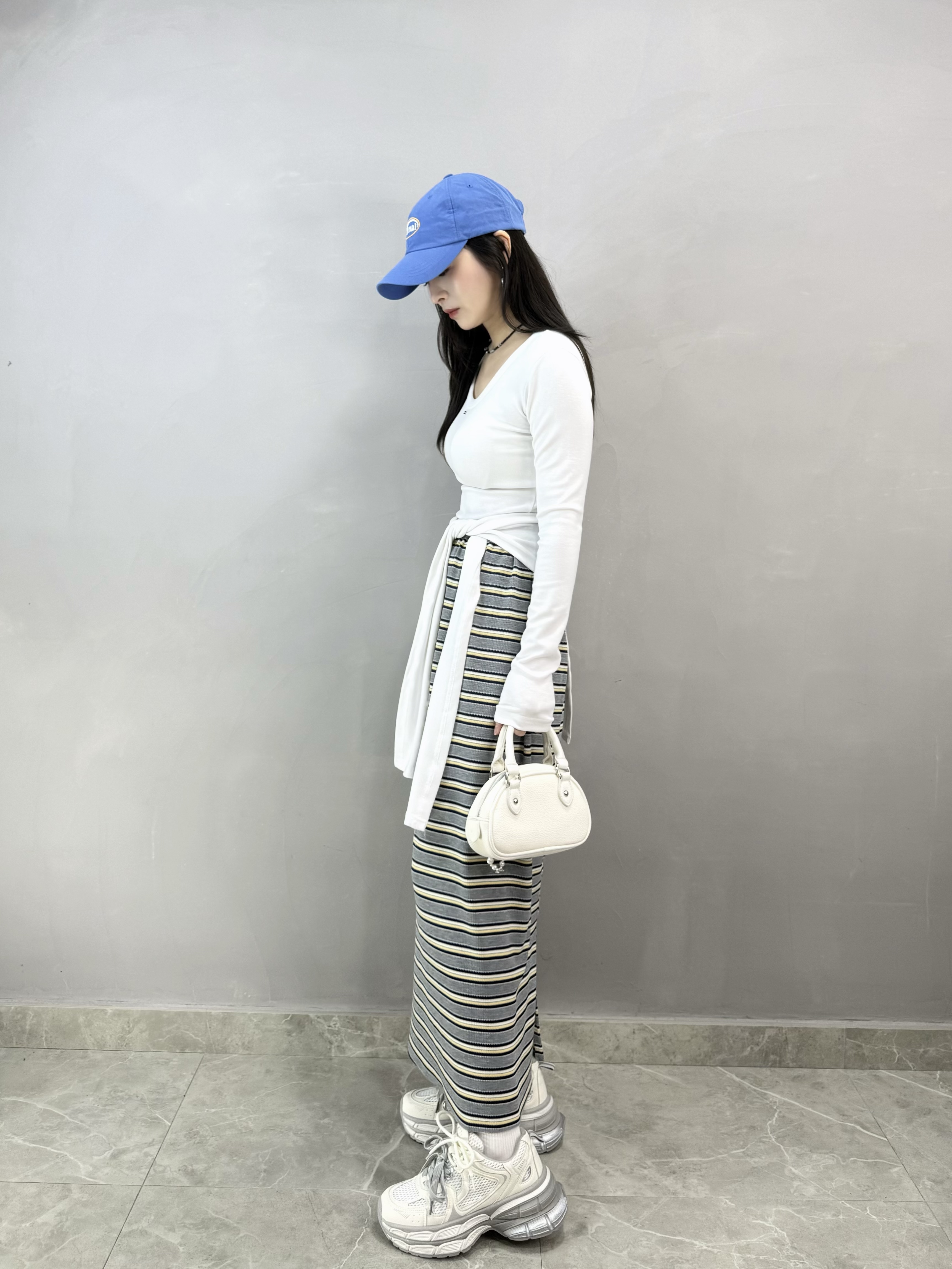 J66 拼色橫間棉裙