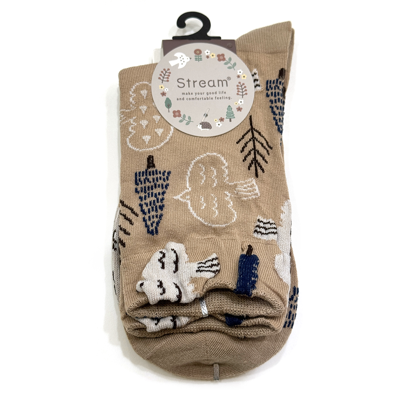 Stream - 襪子 (杏色北歐風小鳥圖案款)
