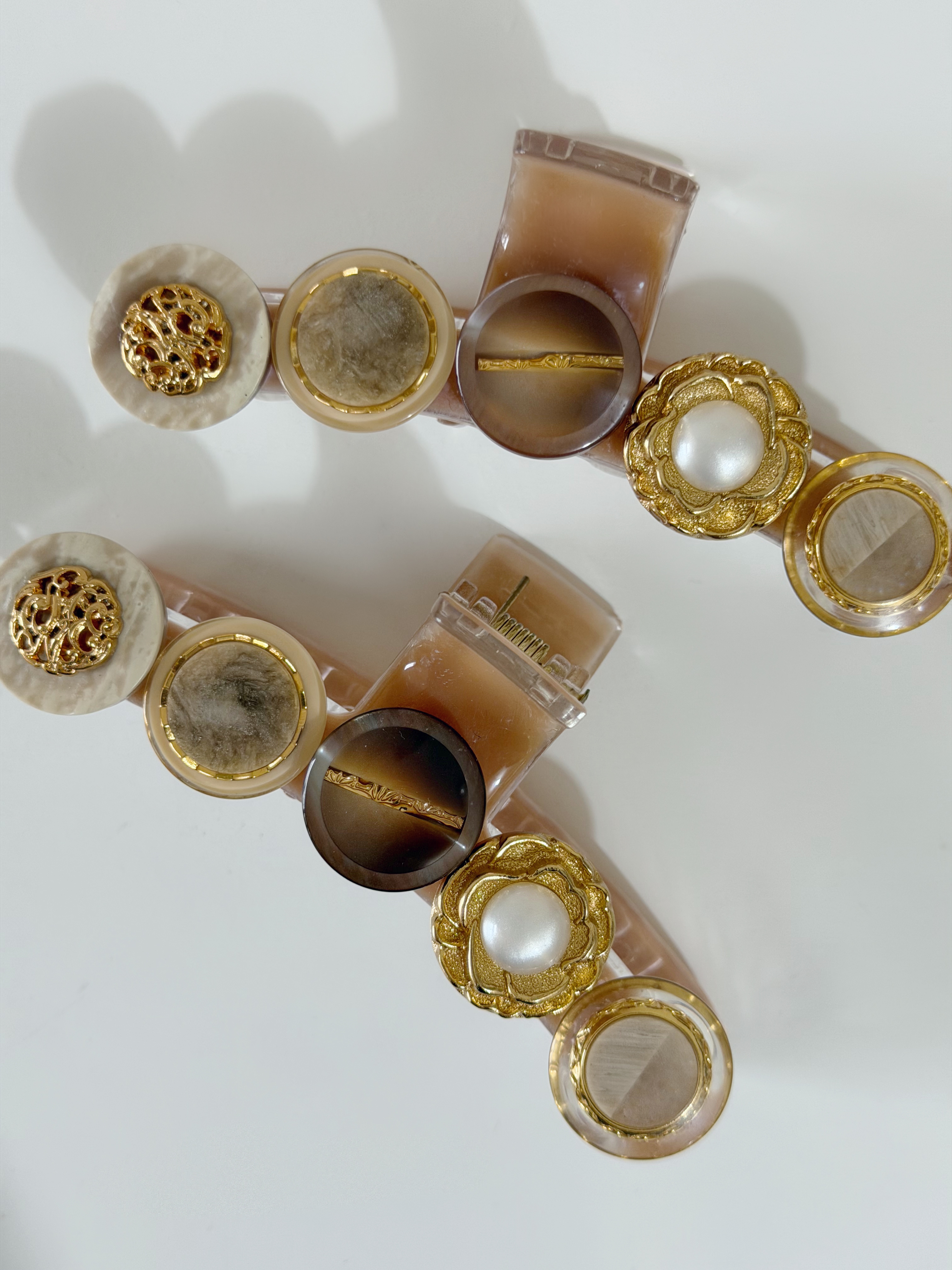 復古鈕扣髮夾/暗粉橙色 11cm長