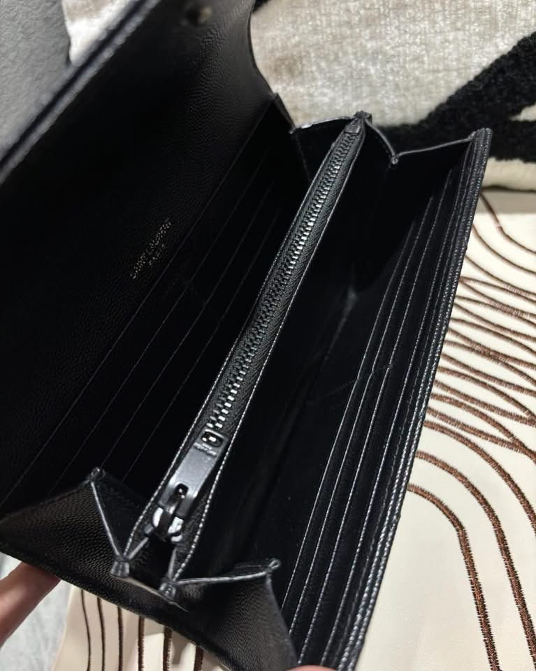 Ysl wallet Cassandra so black SAINT LAURENT黑色粒紋牛皮長銀包  100%Authentic, 98%new ✅ certificate ✅dust bag 