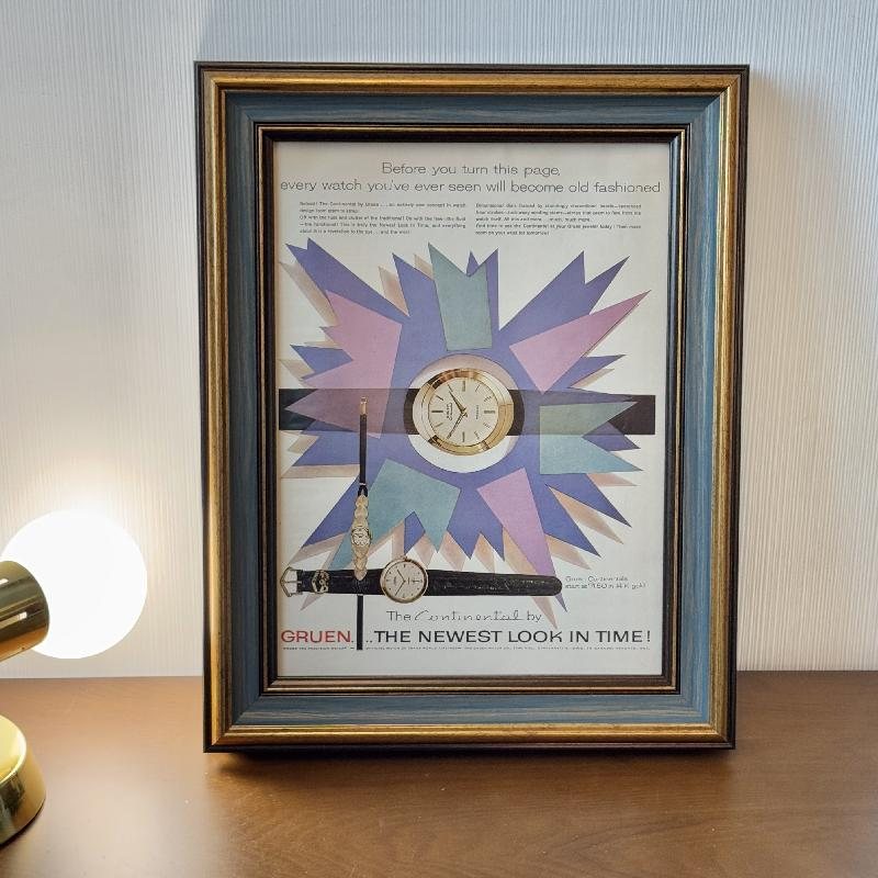Framed Vintage Advert Poster Series- 1956 Gruen Newest Look in Time The Continental Vintage Print ad (MT2267)
