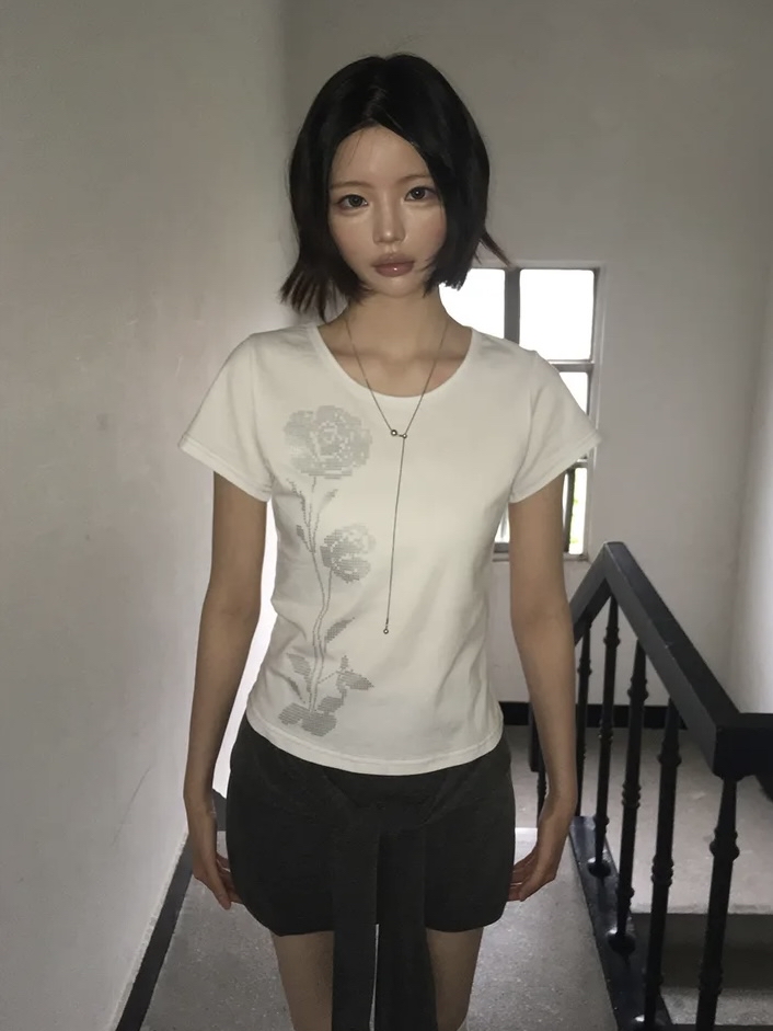 Pixel Rose Graphic Short Sleeve Top