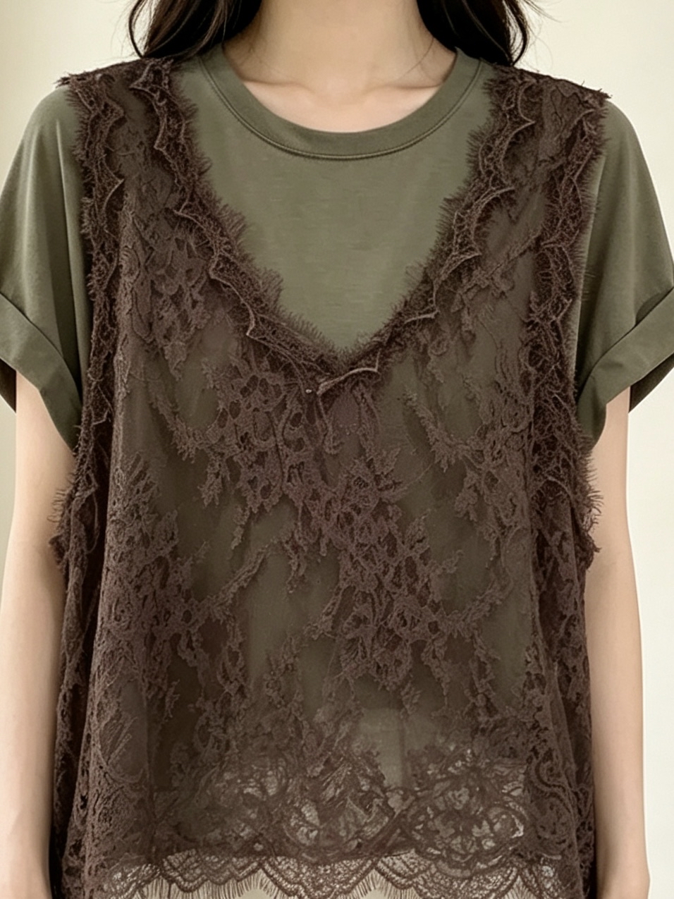 假2 件拼lace Top 