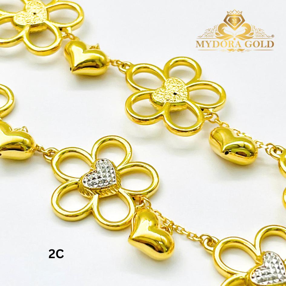 MYDORA Rantai Tangan Bunga Daisy Gantung Love Licin l EMAS 916/22K