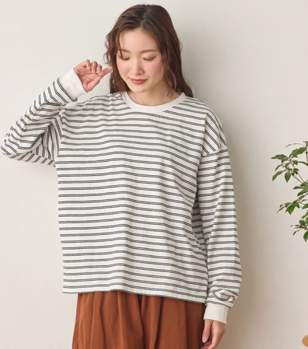 日牌Cloudnine 條紋雲朵刺繡長袖上衣