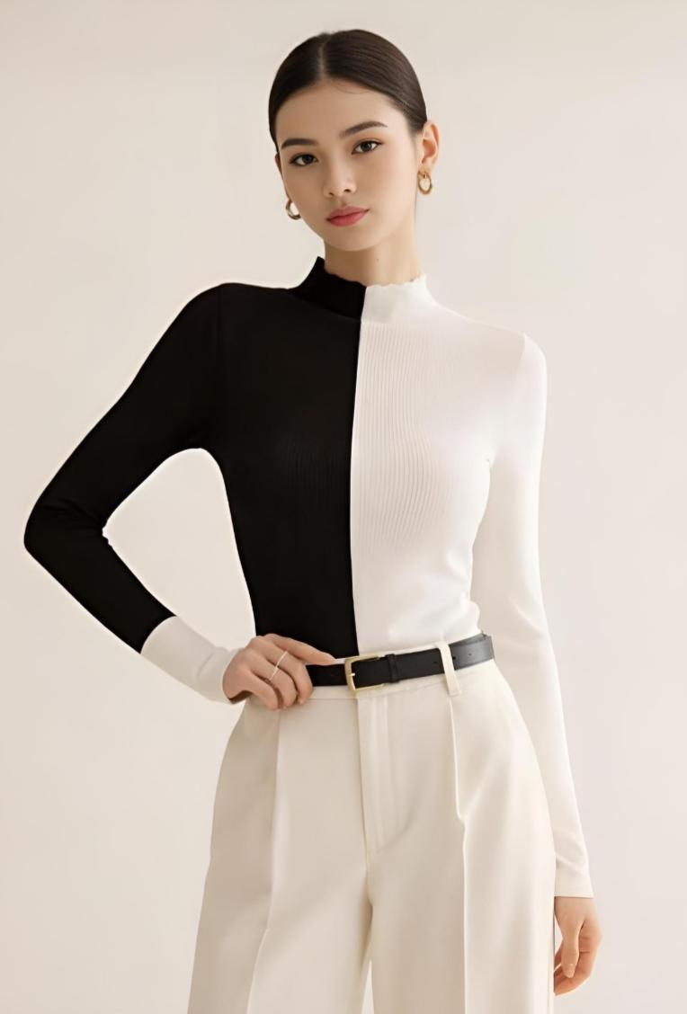 Split Contrast Knit Top