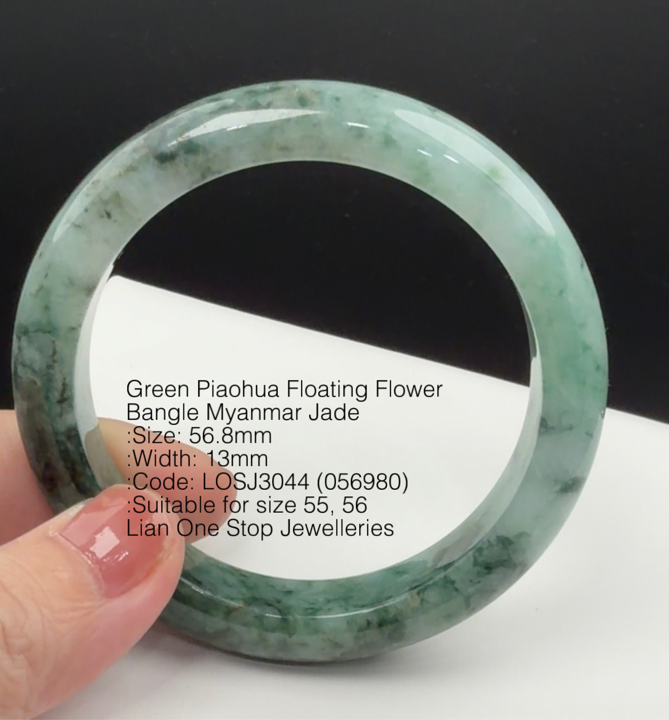 5.68cm Code: LOSJ3044 (056980) Green Piaohua Floating Flower Bangle Myanmar Jade