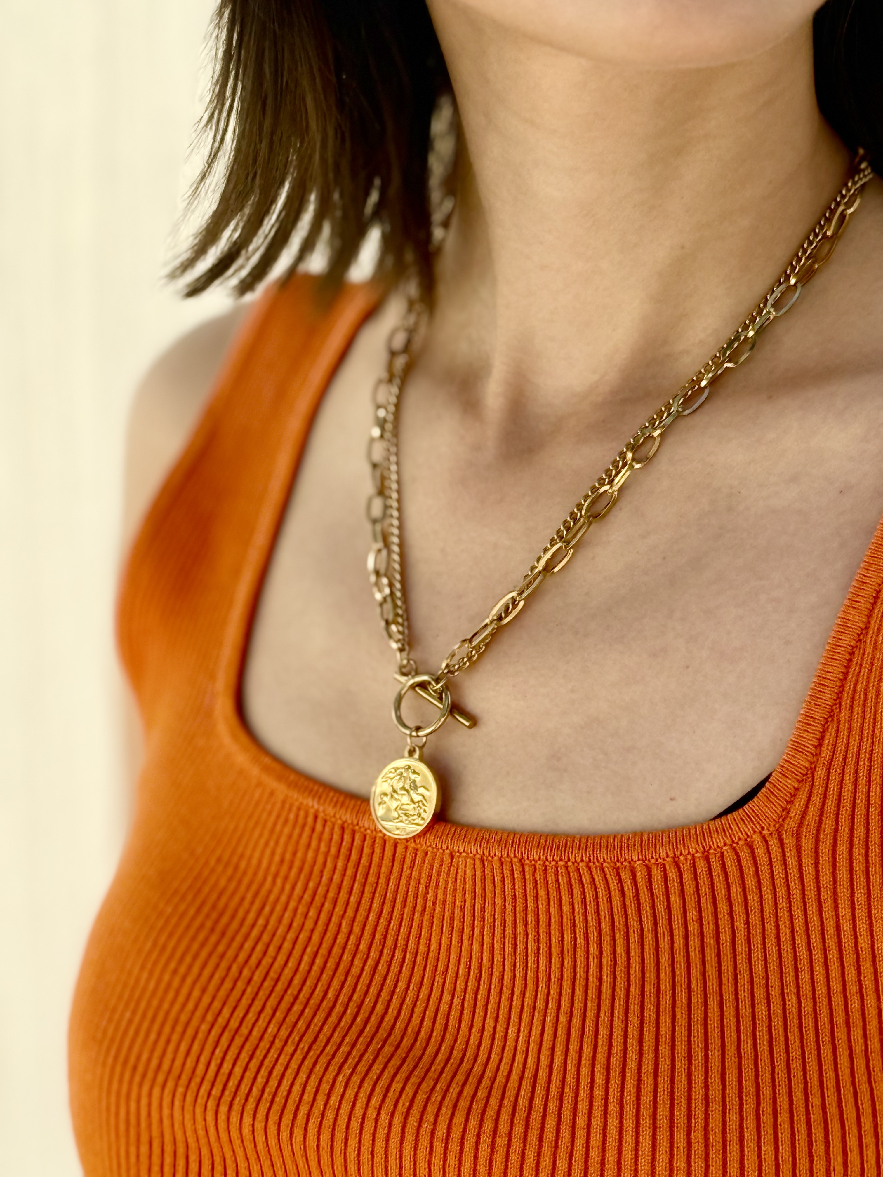 Gold coin stainless necklace