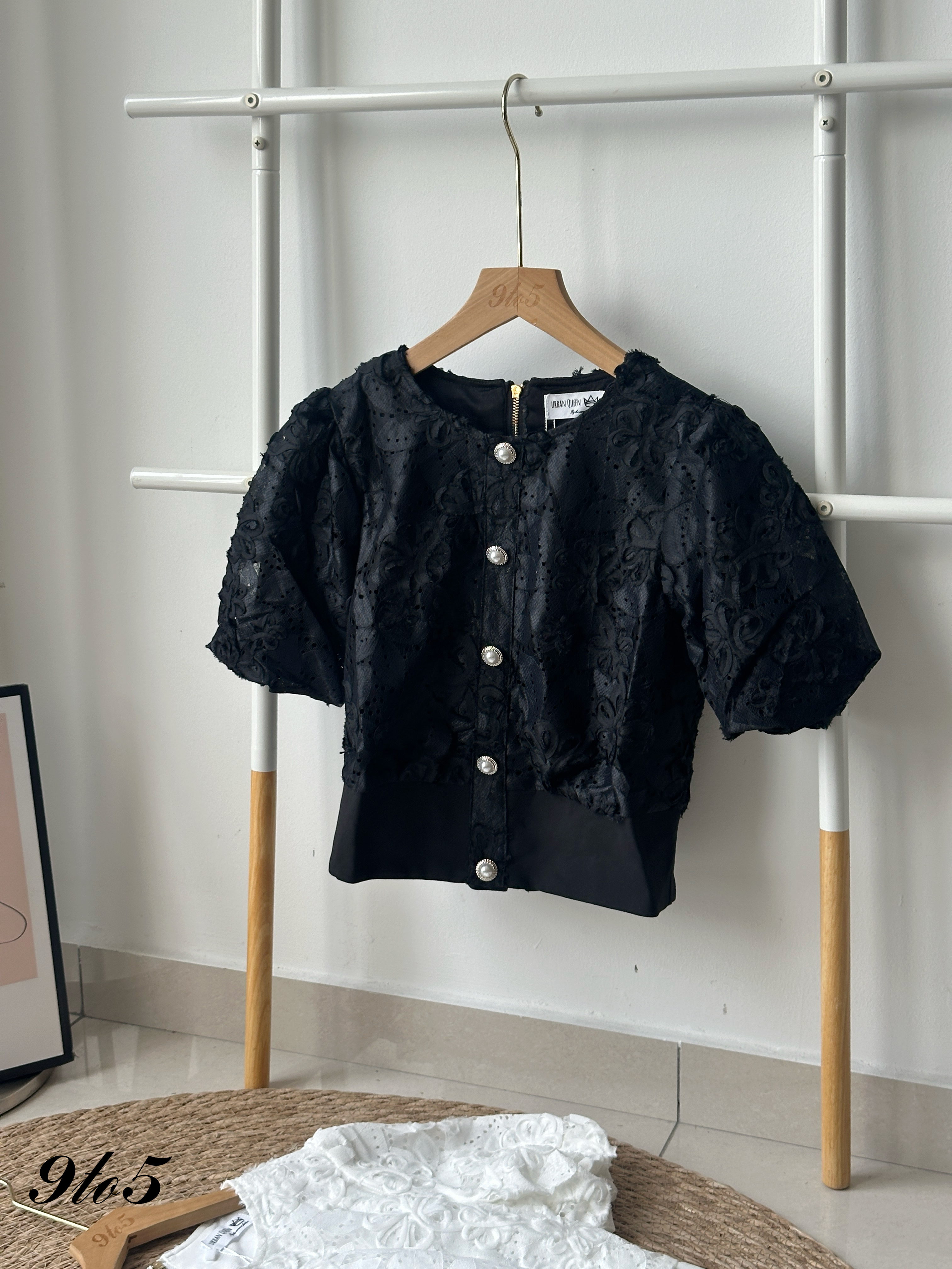 T4097 Puff Sleeve Lace Top - 3 Colors 