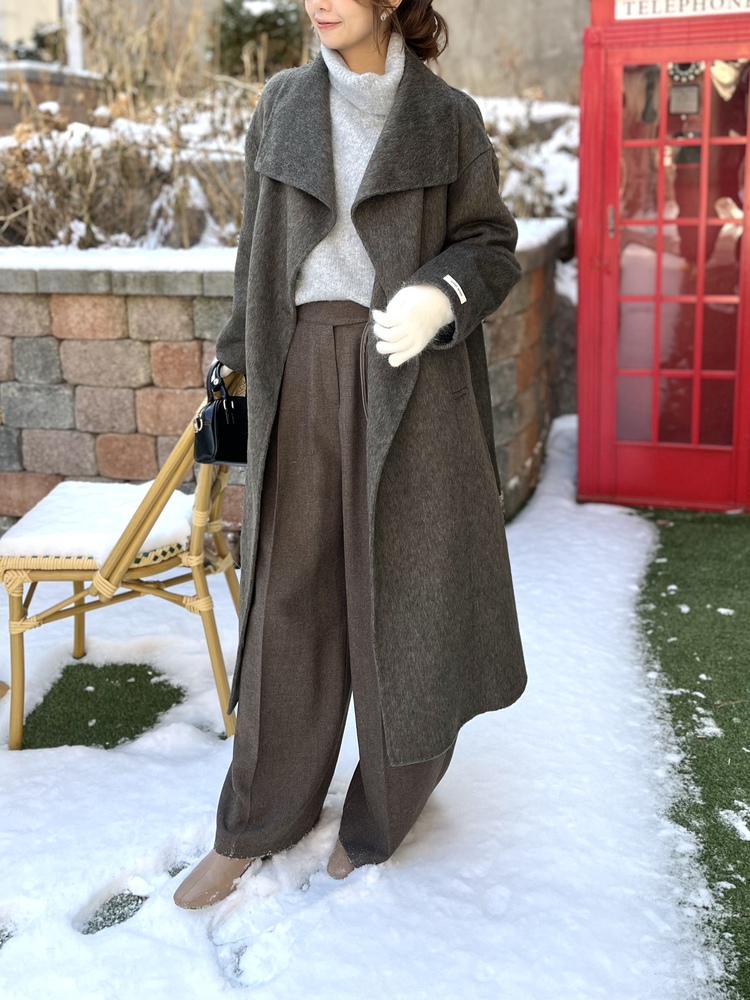 [70% Wool] Parisian Belted Wool Coat (Dark Grey)