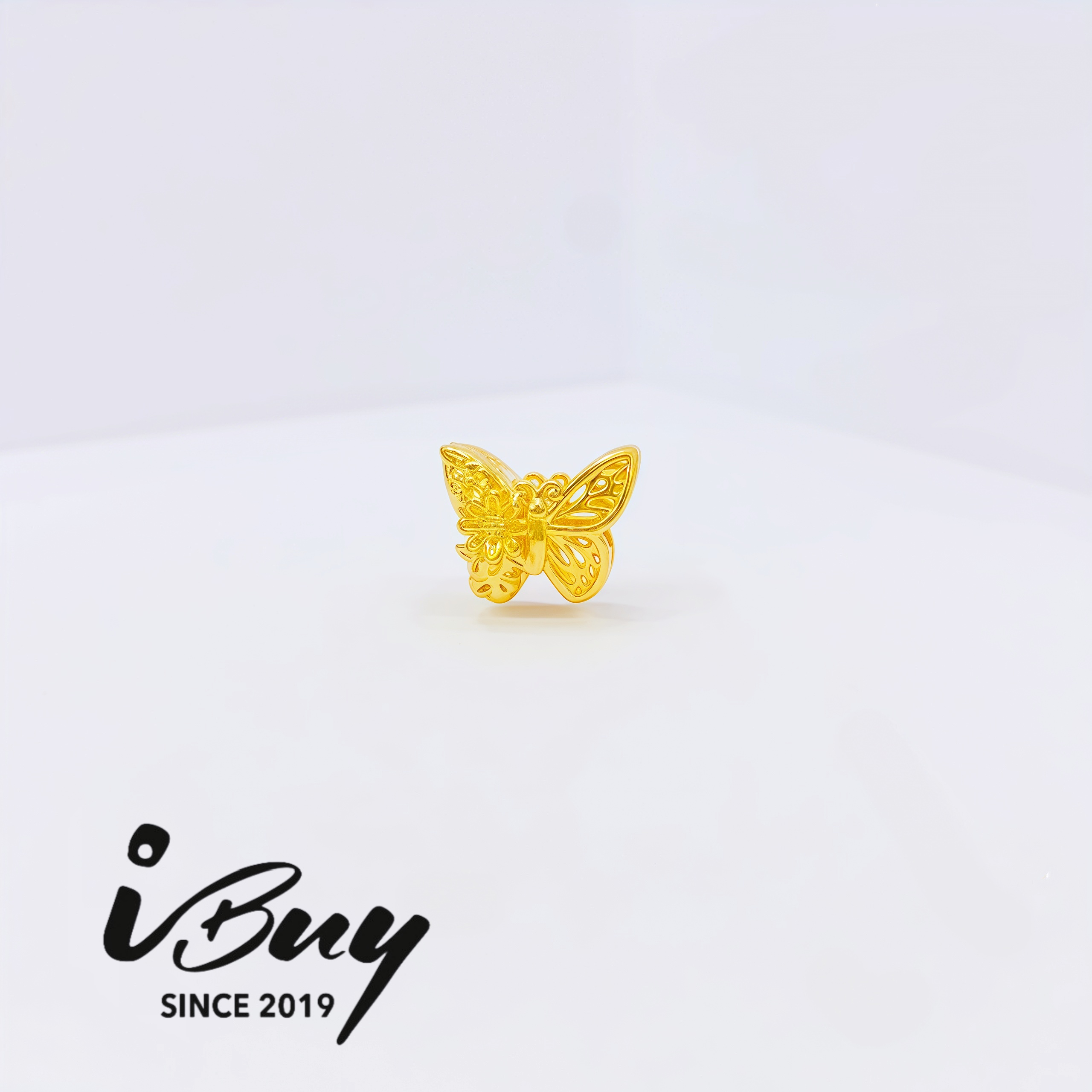 916 HARD GOLD BLOSSON BUTTERFLY CHARM BEAD 916 硬金 繁花蝴蝶串咀