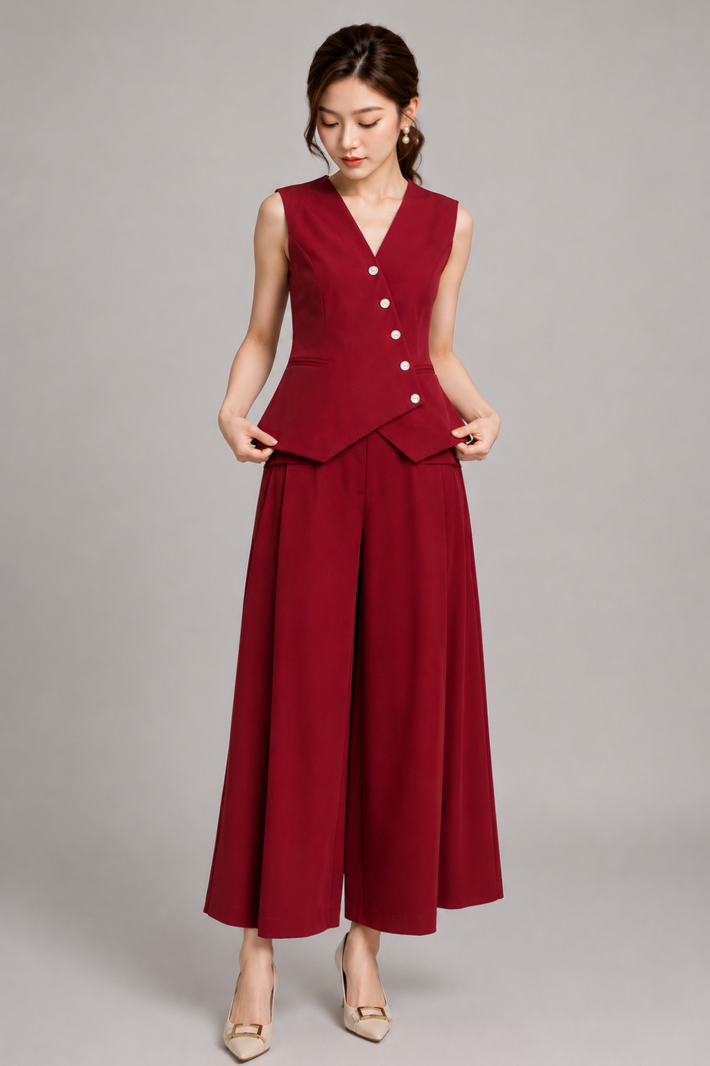 210603 Asymmetric Button Tailored Vest Top